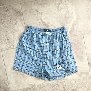 Carolina Blue Plaid Cotton Boxer Shorts with Elastic Waistband
